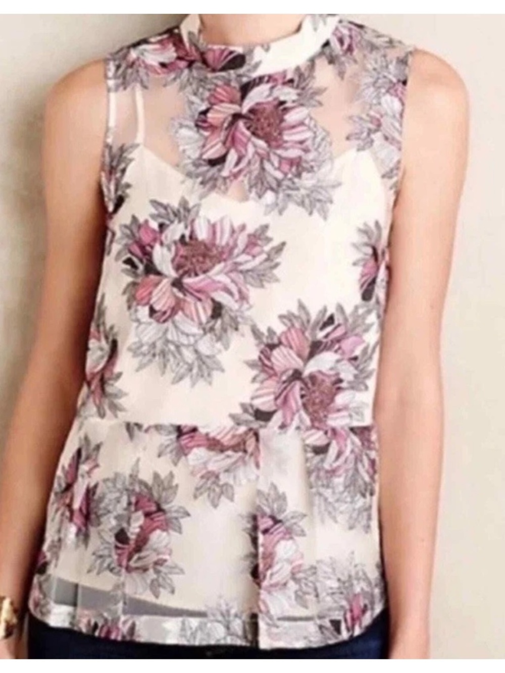 Moulinette Soeurs Floral Sheer Overlay Terrace Swing Tank Anthropologie 0